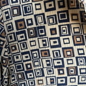 Rena Rowan Vintage 100% Silk  Top with Navy and Beige Squares